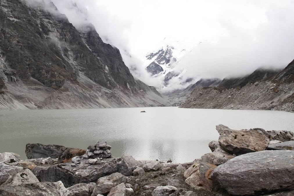 Tso Rolpa glacial lake at 4,580m has grown seven times in size in the past 60 years due to global warming. Photo: RASTRARAJ BHANDARI