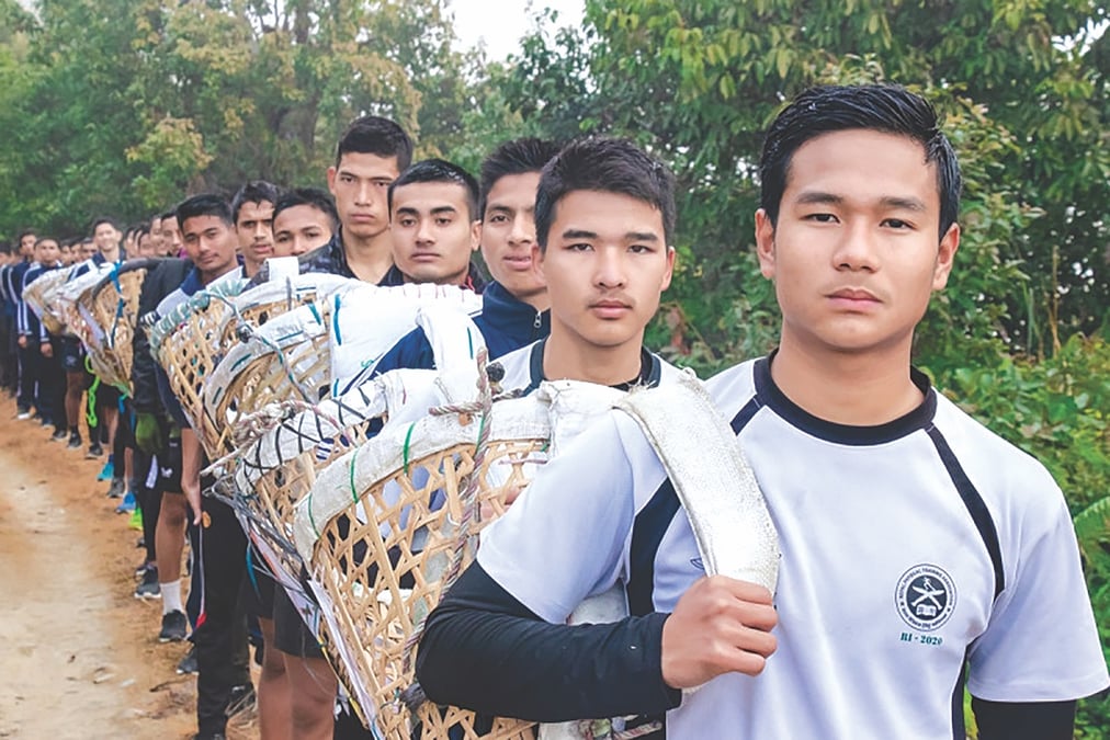 Young Nepali men training to be selected for recruitment into the Indian Army. There are some 42,000 nationals in the Indian Army, but future recruitment is jeopardised by the Agnipath military reform scheme of the Modi government in India. Photos: SALUTE GORKHA TRAINING CENTER
