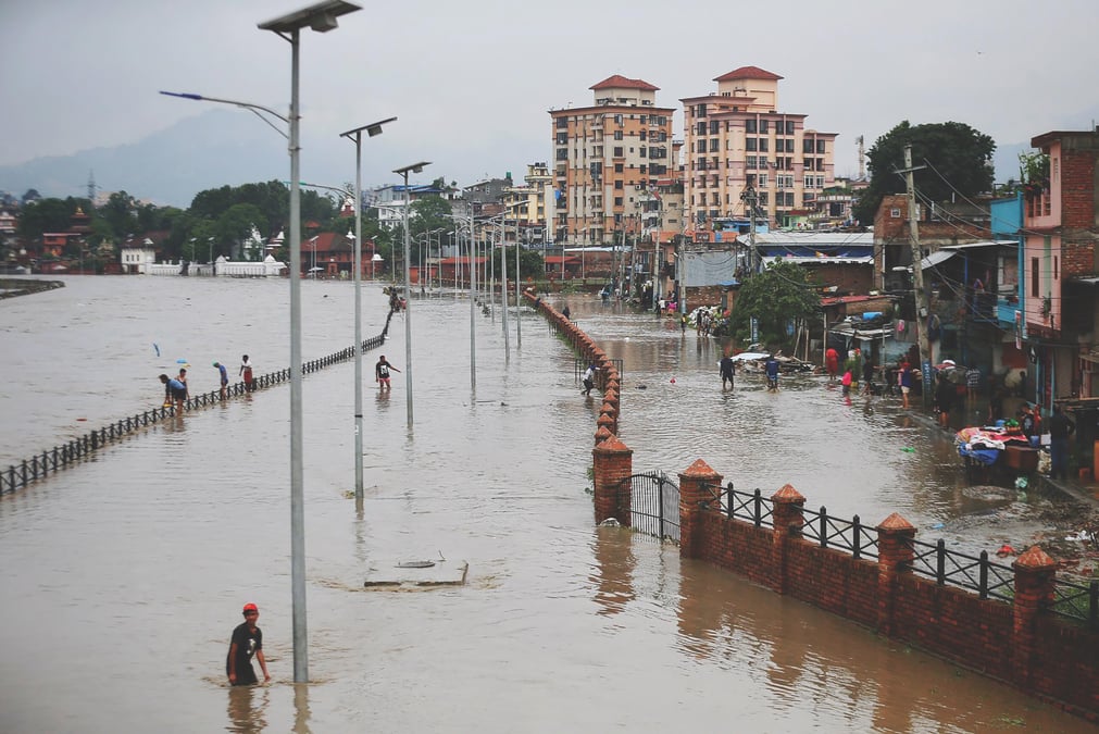 RIGHT BANK: Even a moderate monsoon downpour this week caused the Bagmati to overflow, submerging the banks. Kathmandu is not prepared for a convergence of crises that has made the capital unliveable. Photo: SUMAN NEPALI