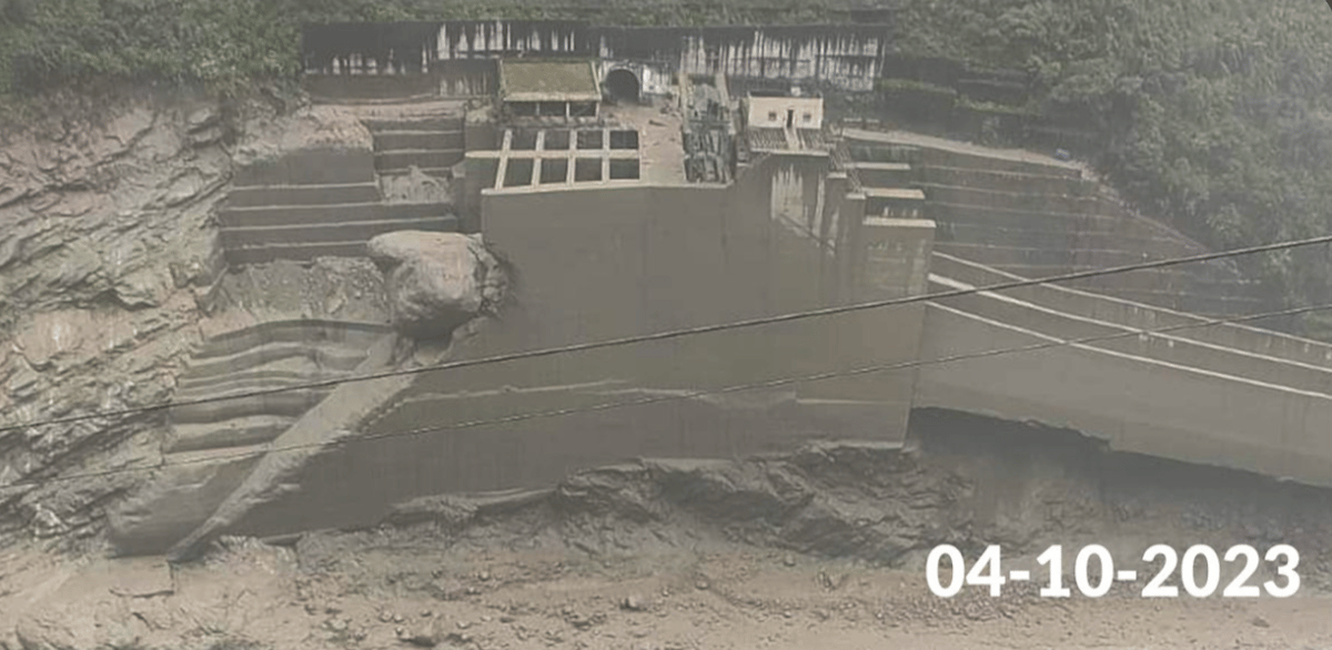The Chungthang Dam that was destroyed by a glacial lake outburst flood on 4 October from the South Lhonak glacial lake north of Kangchenjunga in Sikkim.