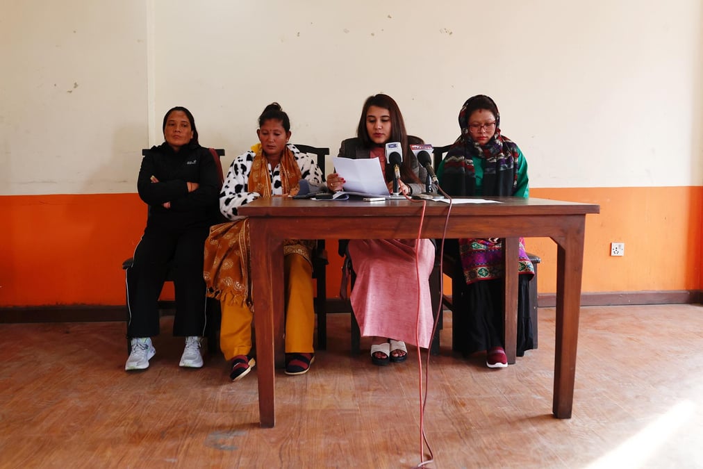 Relatives of Nepalis in the Russian Army at a press conference on Saturday. All photos: SUMAN NEPALI