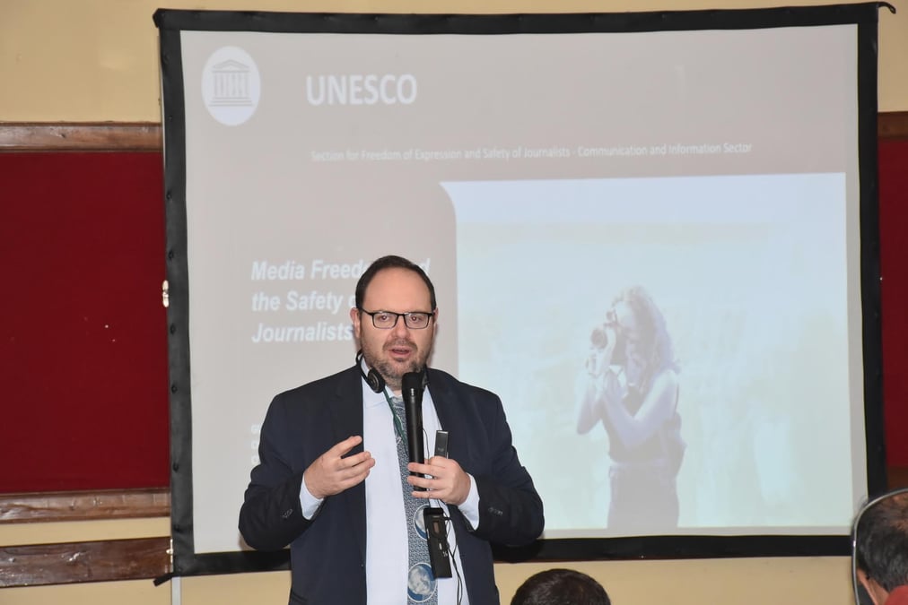 Guilherme Canela speaking to Nepali members of parliament and government officials recently at a dialogue in Kathmandu on safeguarding international standards of free expression in the digital ecosystem. Photo: UNESCO