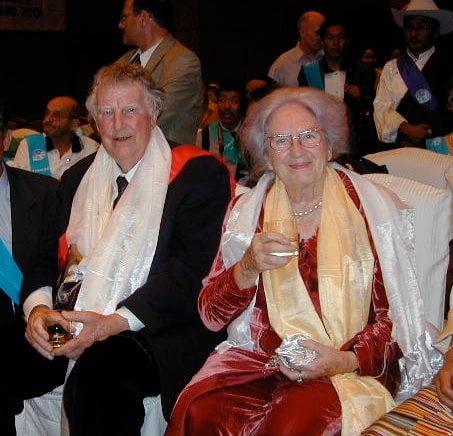 Sir Ed and Lady June Hillary at the 50th Everest Anniversary celebrations in Kathmandu on 29 May 2003.