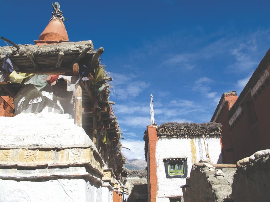 LO COUNTRY: The centre of Lo Manthang with the main Thubchen Gompa monastery and an adjacent building with firewood stacked on the roof. Photo: KUNDA DIXIT