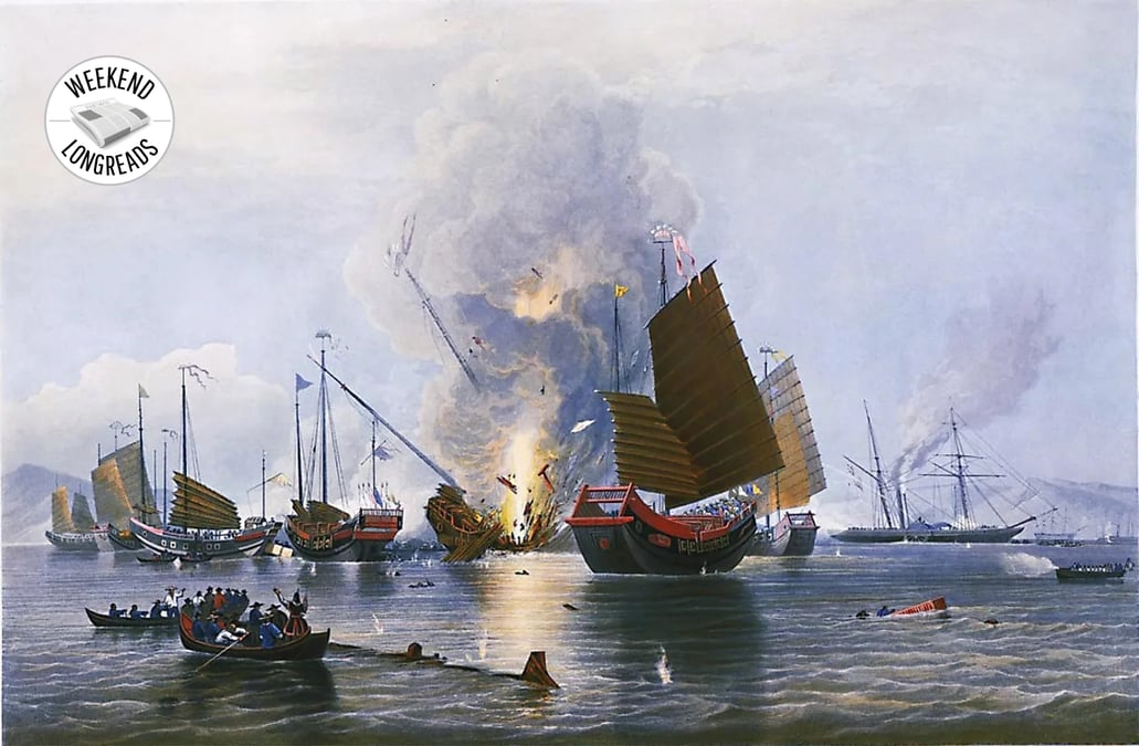 WAR OF THE WORLDS: East India Company iron steam warship Nemesis with other boats destroying the Chinese war chuan 船 at Anson's Bay on 7 January 1841. The painting by Edward Duncan in 1843 pictorialised the battle. Photos: WIKIMEDIA COMMONS