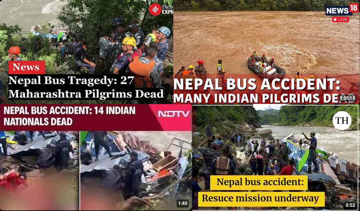 Indian media covering the death of 27 Indian pilgrims in a bus en route from Pokhara to Kathmandu on Friday.