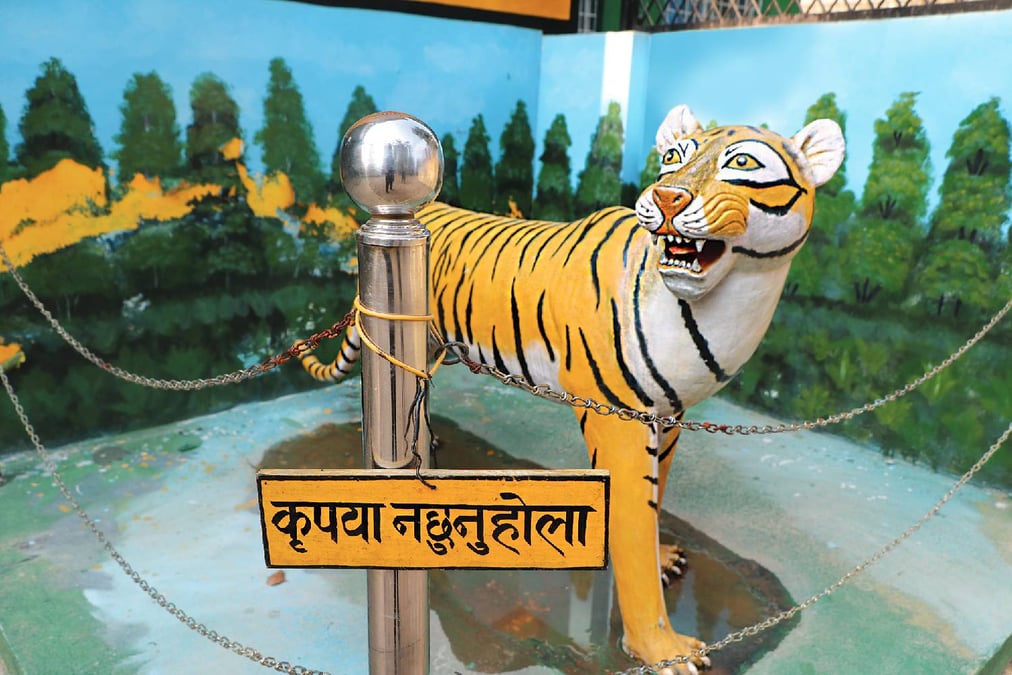 HANDS OFF: A cement mould tiger at the entrance to Bardia National Park appears to symbolise the fragile balance Nepal has to maintain between ecology and economy. Photo: KUNDA DIXIT