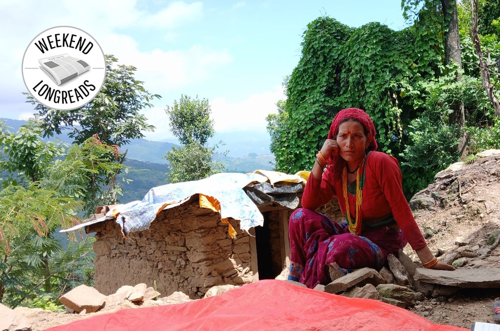 DETENTION CELL: Tuli Saud of Selpakha village in Achham next to the menstrual shed her family rebuilt after it was demolished by the local government in 2019. A typical chhau hut from the outside. Photos: DHANU BISHWAKARMA