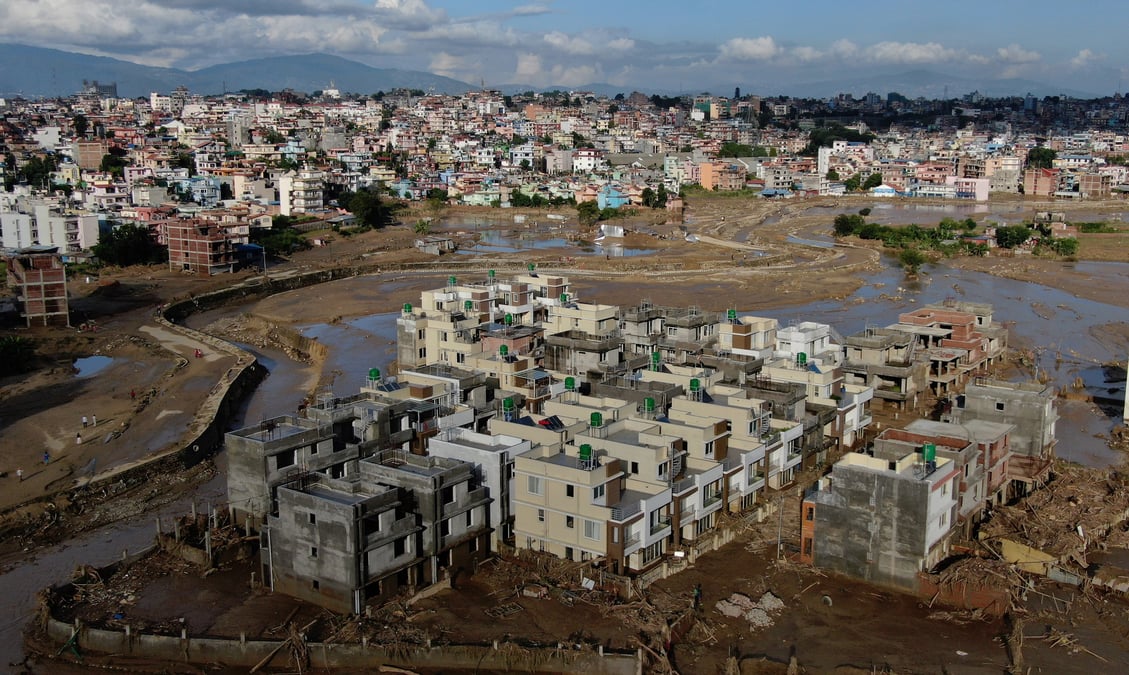Harmony Colony neighbourhood in Nakkhu on Monday after the floods this weekend. Photo: GOPEN RAI