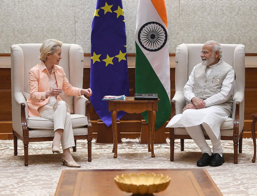President of the European Commission Ursula von der Leyen with India’s PM Narendra Modi. Photo: PM INDIA OFFICE