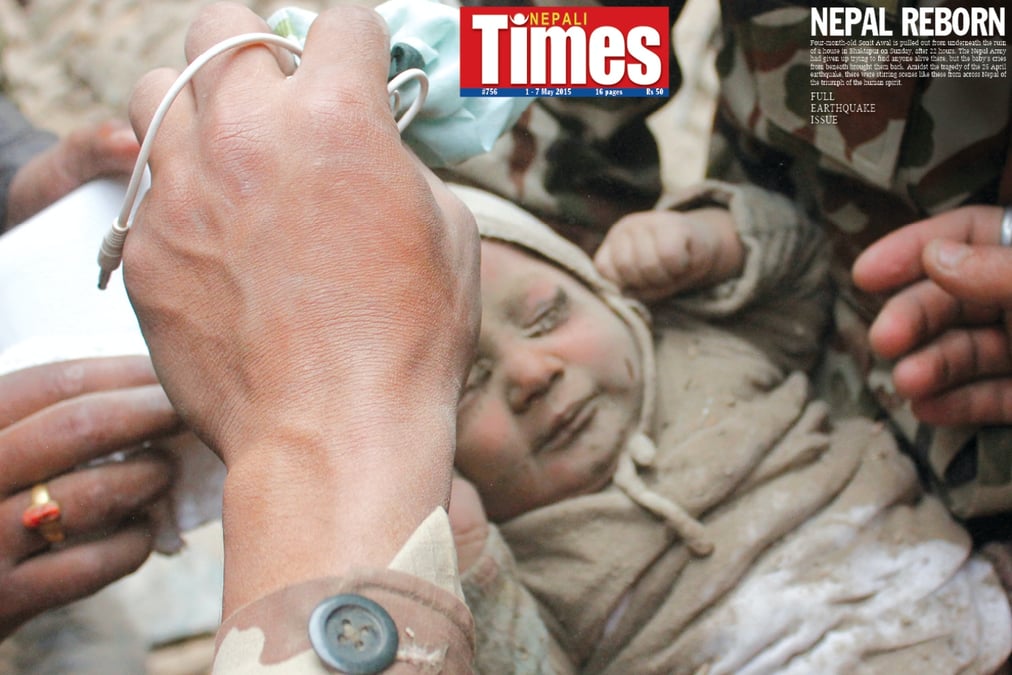 DECADE HENCE: Nepali Times featured the safe rescue by the Nepal Army of 4-month-old Sonish Awal from the rubble of his home in Bhaktapur 22 hours after it collapsed.