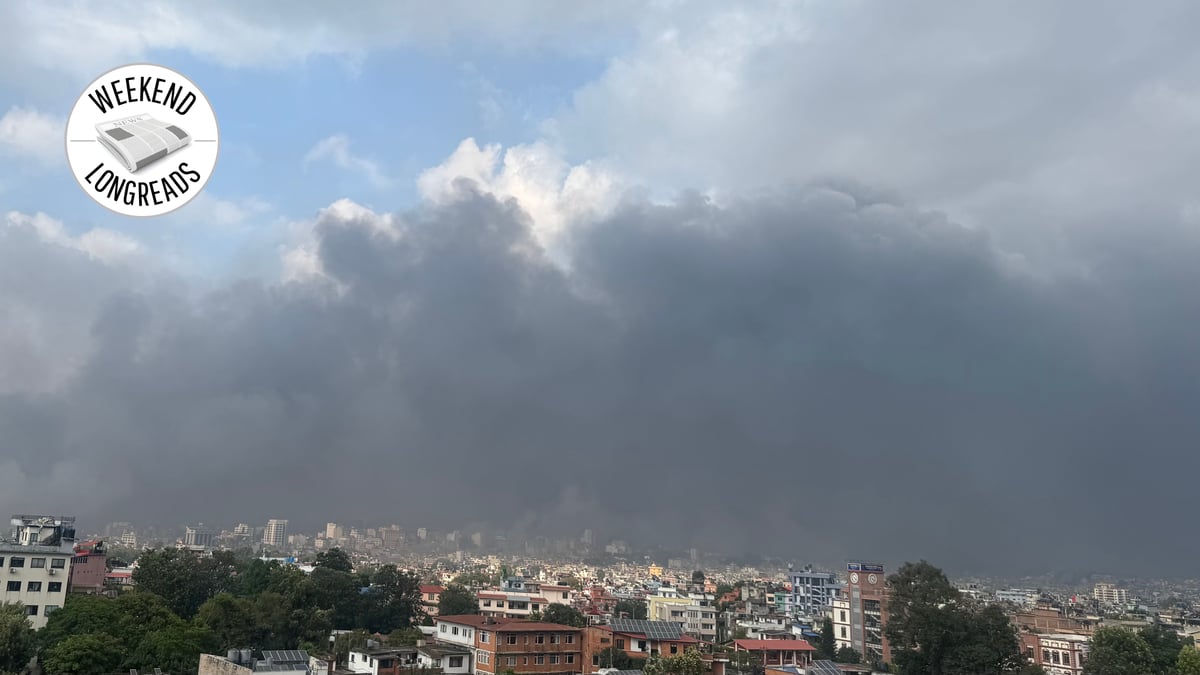 Kathmandu Valley shrouded in smoke on the morning of 9th September as angry protestors set fire to public buildings and office after 19 youth were killed in an anti-corruption protest the day before. Photo: KUNDA DIXIT