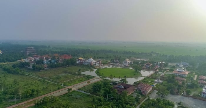 Drone view of Lumbini’s monsoon greenery