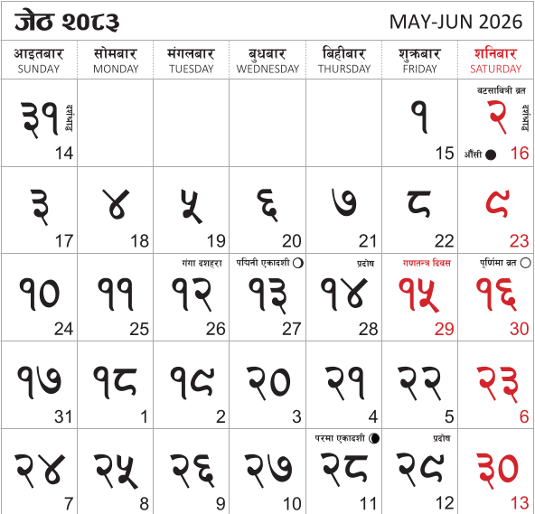 BS Calendar Jeth
